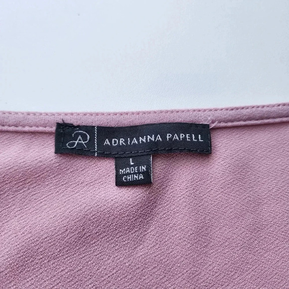 Adrianna Papell Pink Pullover Lace Short Sleeves Stretch Square Neck Top Shirt L - Picture 5 of 9